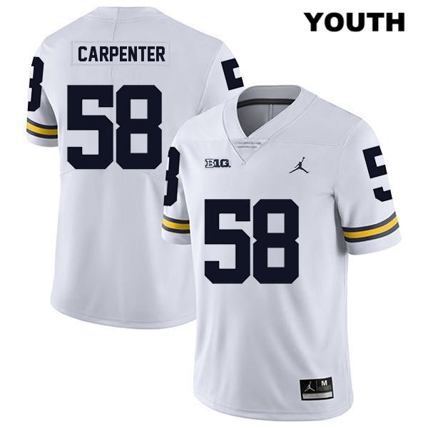 Youth NCAA Michigan Wolverines Zach Carpenter #58 White Jordan Brand Authentic Stitched Legend Football College Jersey ES25V34WP